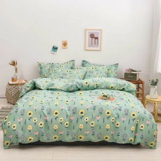 Bộ chăn ga gối hoa cúc vàng trắng cotton poly