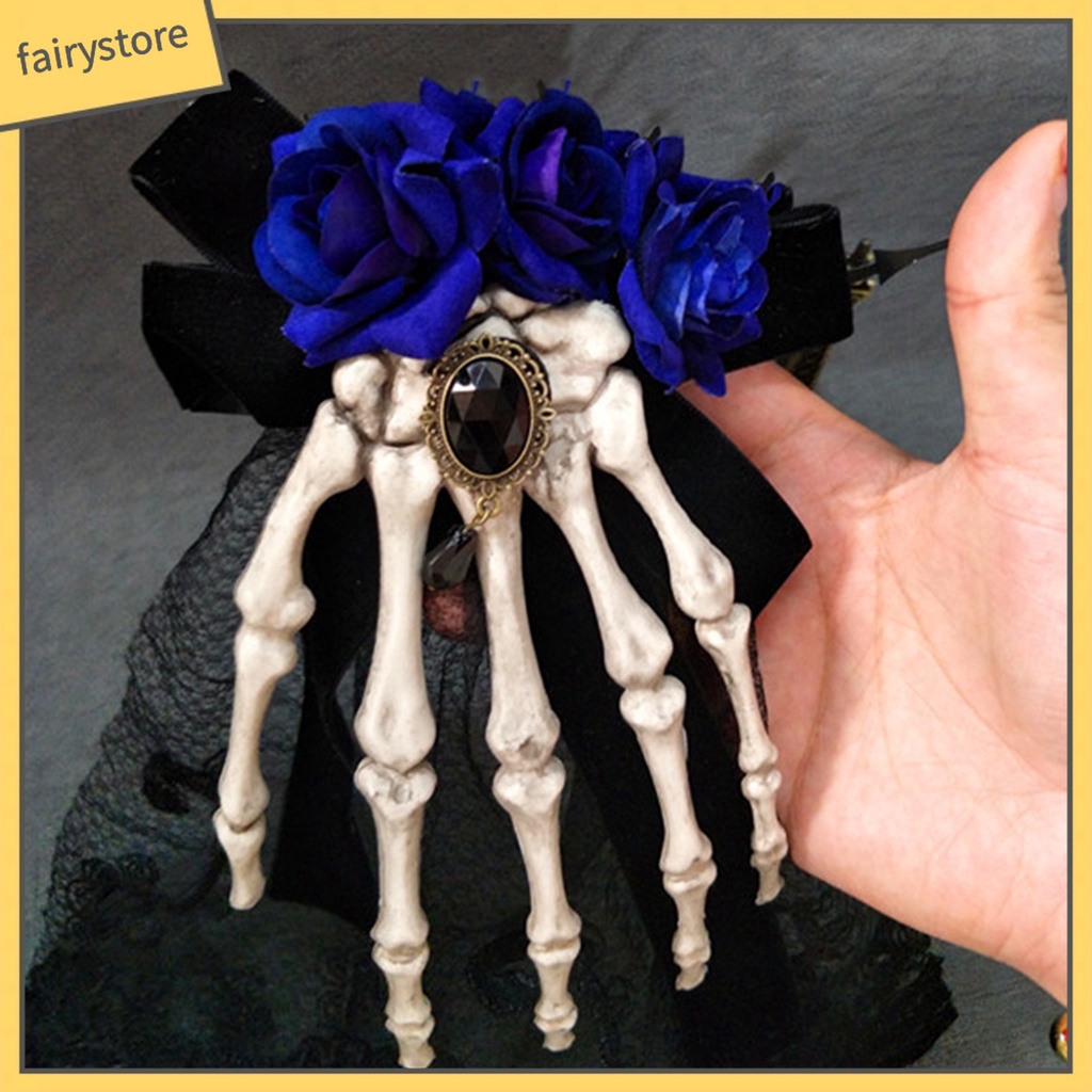 Kẹp Tóc Hình Bàn Tay Xương Hoa Hồng Bằng Vải Chống Trượt Hóa Trang Halloween