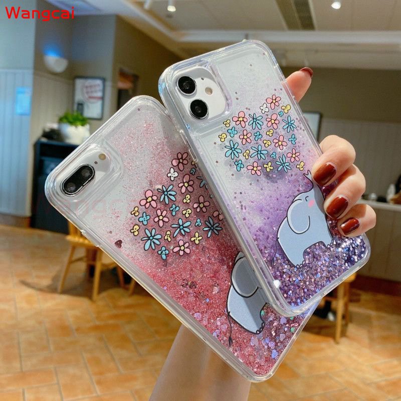 Samsung Galaxy Note 10+ 10 Plus A70 A60 A50 A30 A10 M20 Phone Case Glitter Bling Liquid Quicksand Patterned Cherry blossoms Peach blossom Flower Butterfly Elephant Cute Cartoon Clear Transparent Soft TPU Casing Case Cover