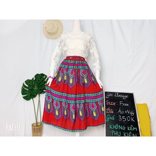 Set áo váy ren hoạ tiết bohemian rực rỡ