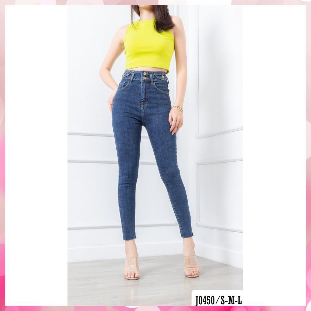 Quần Jean Skinny Nữ Màu Đậm 2 Nút Lưng Siêu Cao Lai Cắt Trẻ Trung Và Tôn Dáng J0450 Đẹp Chính Hãng