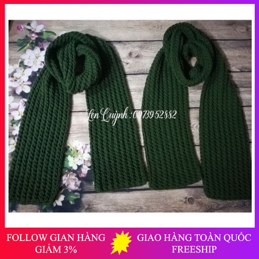 Khăn len đan tay màu xanh rêu - Khăn len handmade