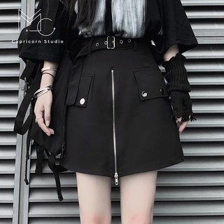 Chân váy ngắn chữ A màu đen cá tính với phần khoá kéo cực ngầu phong cách Ulzzang [MinC.Studio - MCCV007]