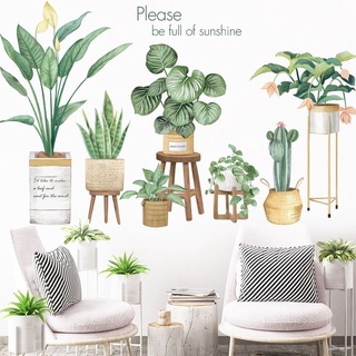 Decal dán tường chậu cây trên ghế