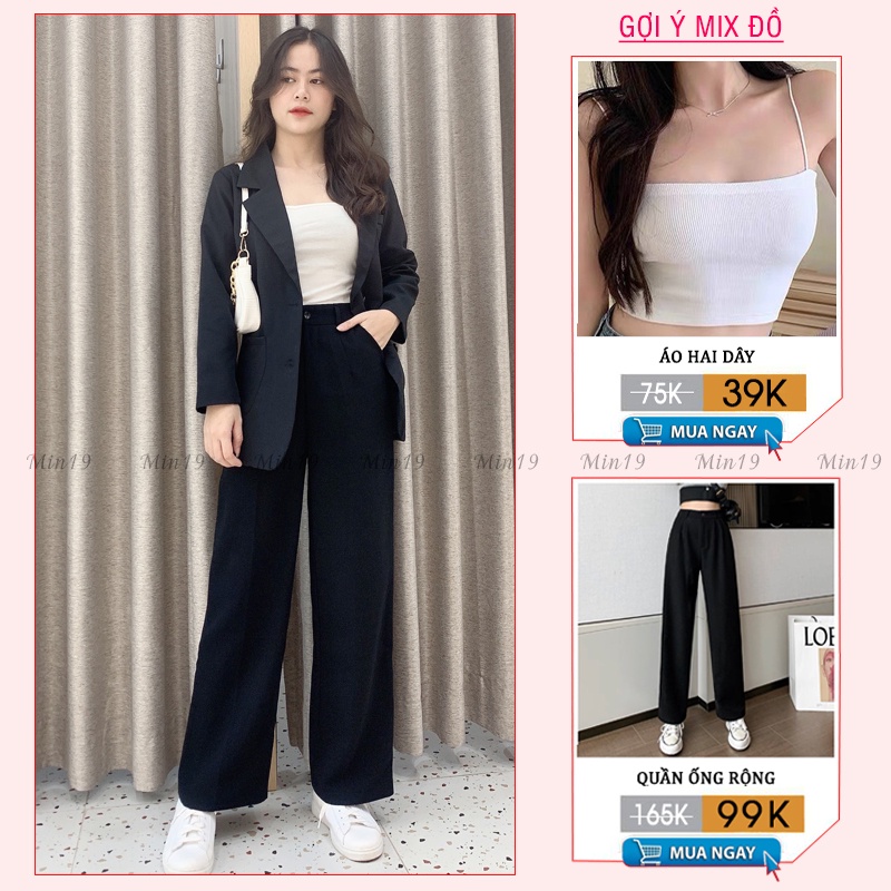 Áo vest nữ blazer công sở Hàn Quốc bigsize 1 lớp form rộng dáng dài tay dài cao cấp màu đen xanh be thời trang