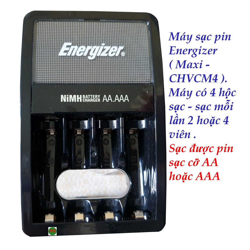 Máy sạc pin AA - AAA Energizer Maxi CHVCM4 4 hộc - báo đèn xanh khi sạc đầy ( có phân loại kèm pin sạc 2A hoặc 3A )