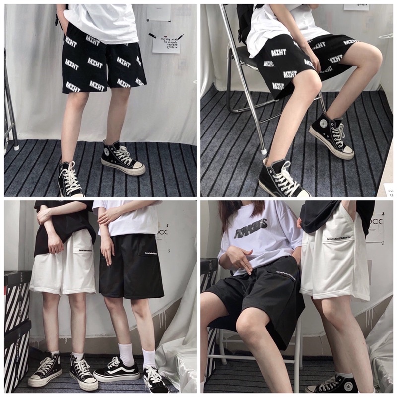 Quần ngố thêu chữ thun cotton đôi nam nữ unisex (annstore)