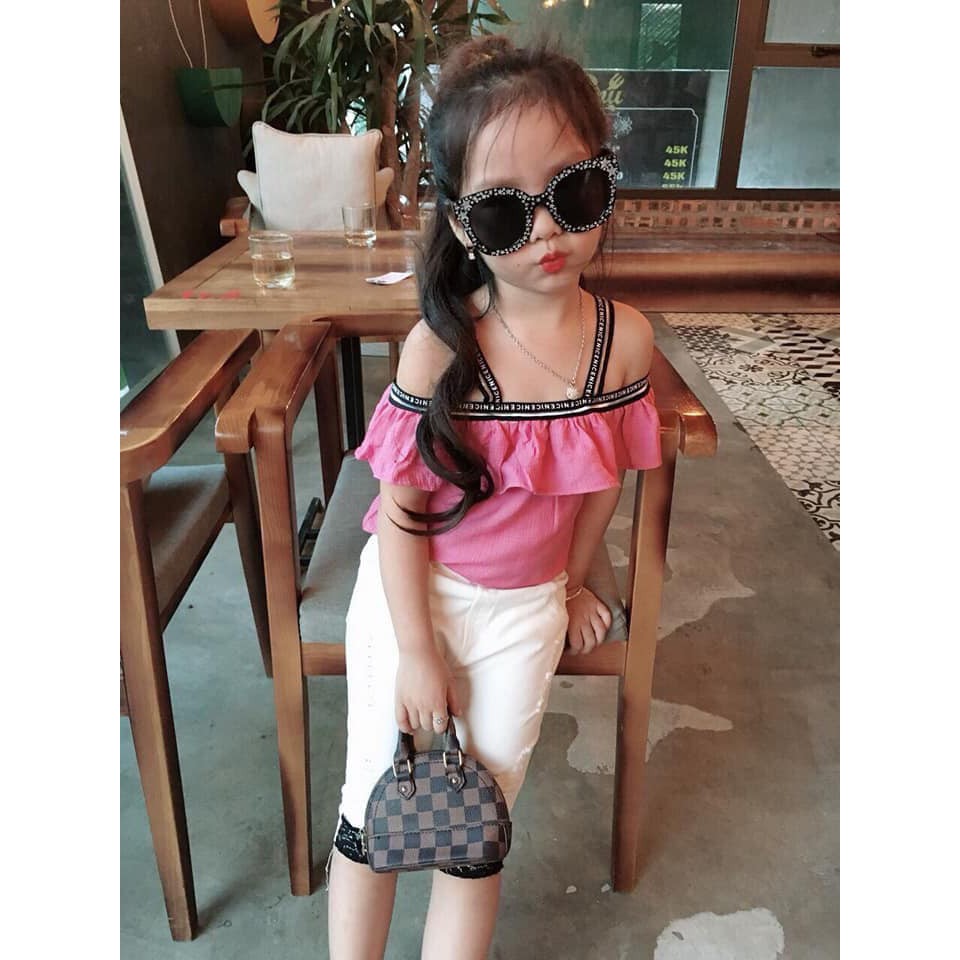 BỘ Áo đũi 2 dây + Quần kaki phối ren thời trang cho bé gái - b2dad