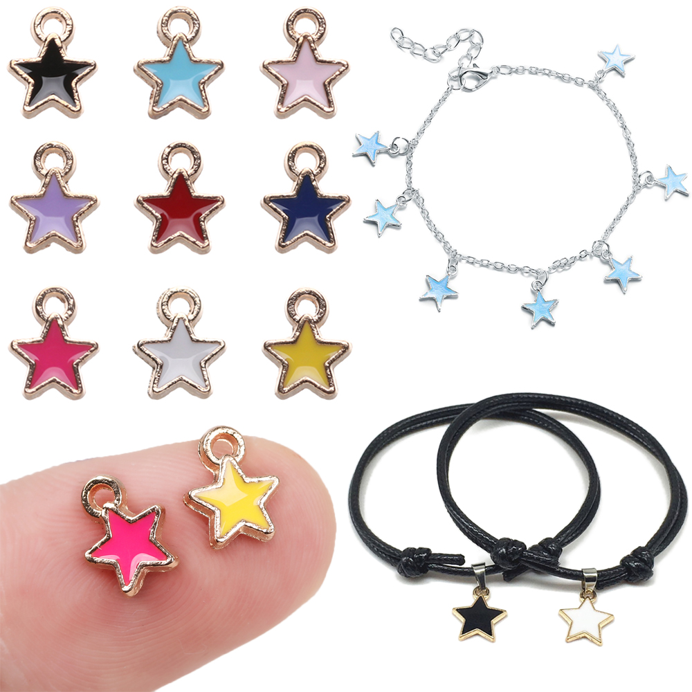 CHARMS HANDMADE 50 Mặt vòng cổ Hình Ngôi Sao Xinh Xắn 6mm