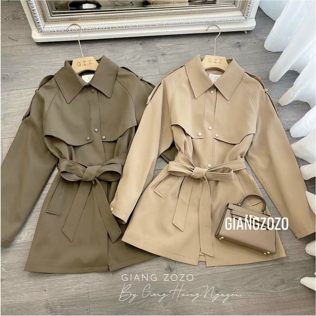 Áo khoác măng tô kaki 2 lớp kèm đai - Hàng đẹp
