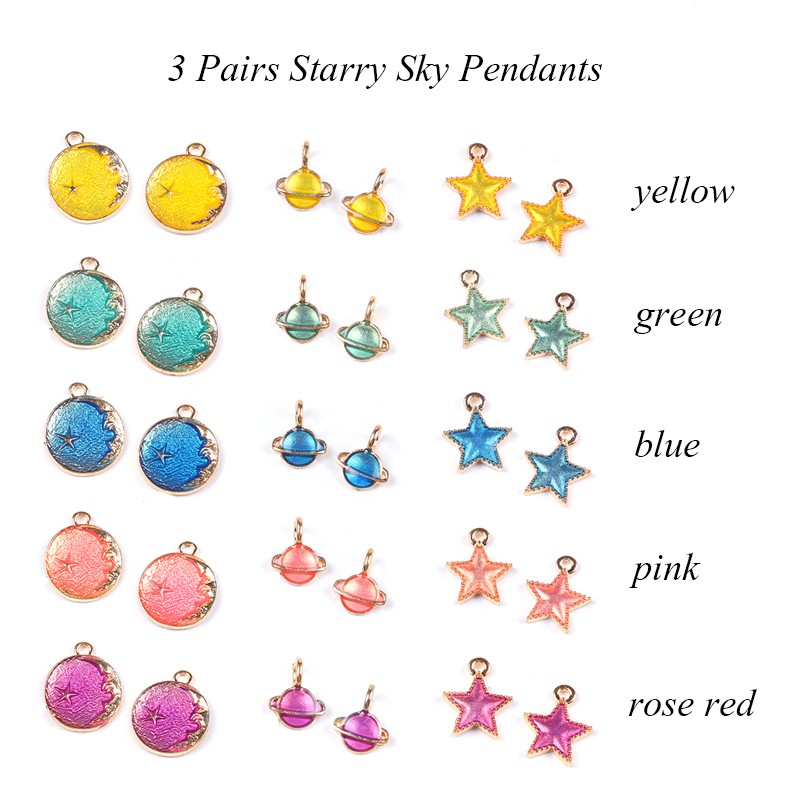 Set 3 Cặp Bông Tai / Vòng cổ Hình Hành Tinh Ngôi Sao diy