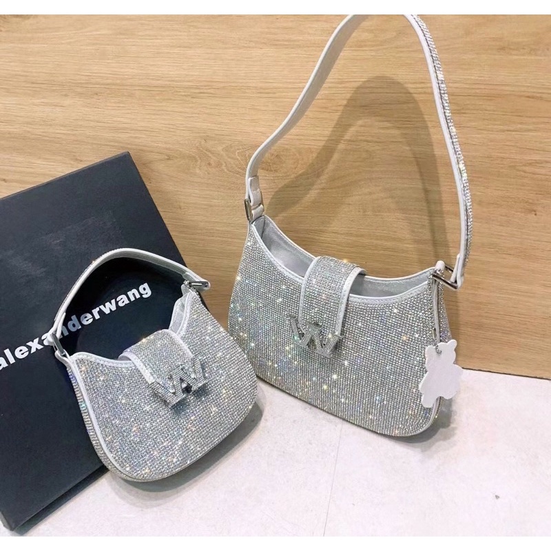 Túi kẹp nách Alex Wang đính nạm đá siêu lấp lánh Super fullbox size 15 22