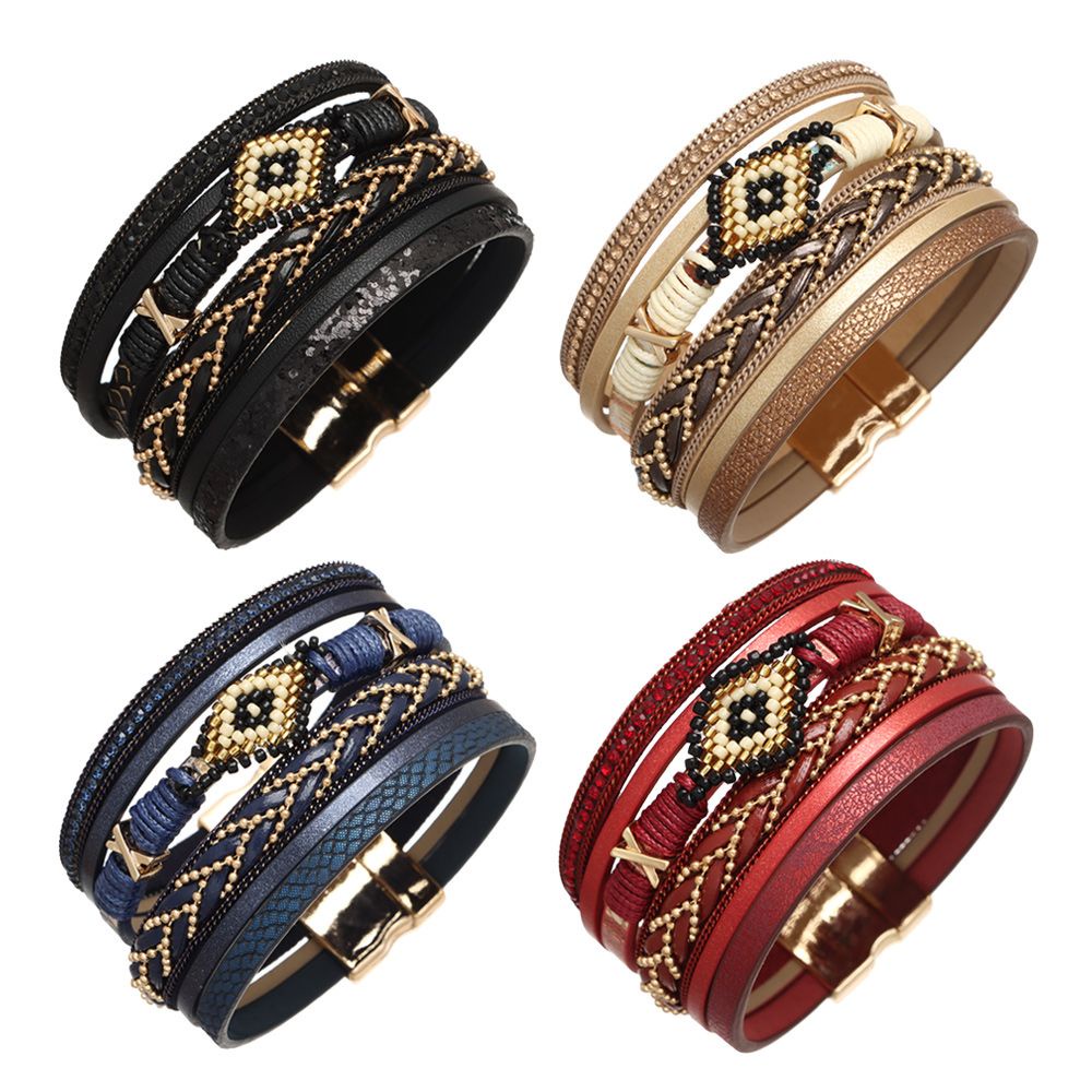 MISUPS đeo tay nhiều lớp da bện đính hạt phong cách bohemian handmade mới thời trang làm quà tặng cho nữ