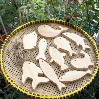Cá gỗ decor (combo 10 chú cá gỗ) kèm dây thừng
