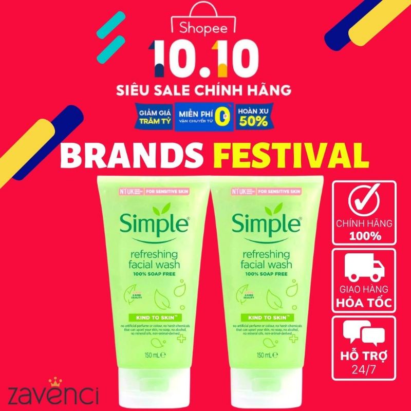 Sửa Rửa Mặt SIMPLE Refreshing Facial Wash Dạng Gel Phù Hợp Với Mọi Loại Da (150ml)