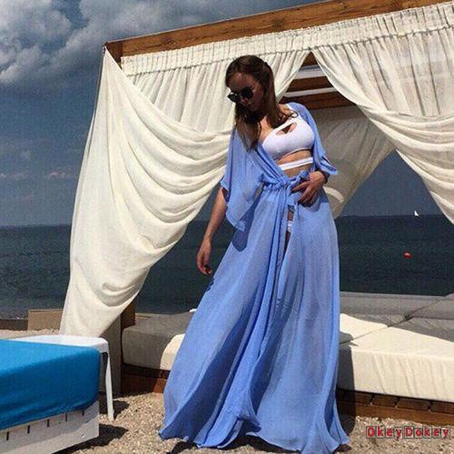 Áo khoác ngoài bikini vải voan dáng dài thời trang mùa hè cho nữ