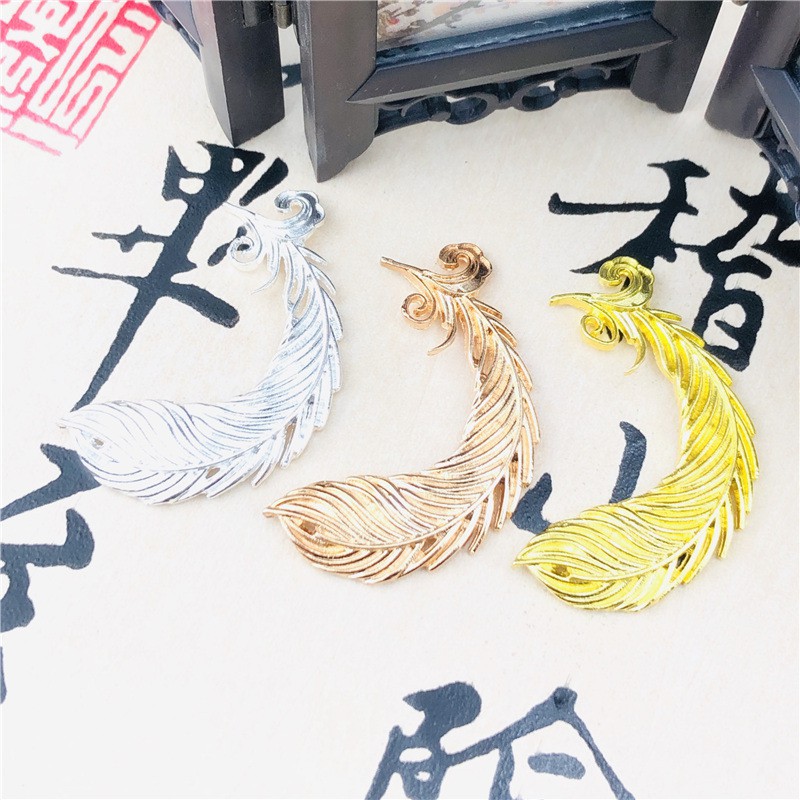 1 phiến đúc họa lông vũ 36*52mm nguyên liệu làm trâm làm trang sức cổ trang cosplay cổ phục có màu KC
