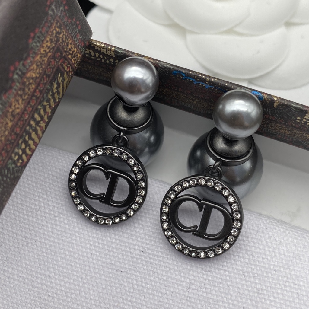 Bông tai đính đen Dior dành cho nữ Hoa tai ngọc trai khuyên tai