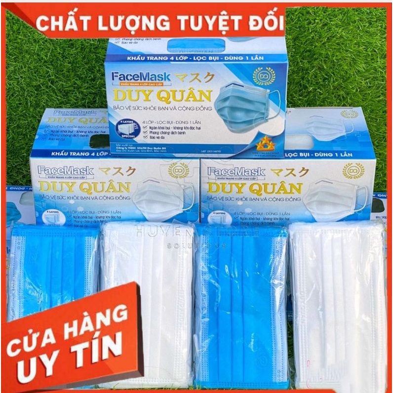 Khẩu trang Y tế 4 lớp Duy Quân mầu Trắng . Gói 10 chiếc/ bịch . Hộp / 50 chiếc có giấy kiểm định chất lượng của BỘ Y TẾ