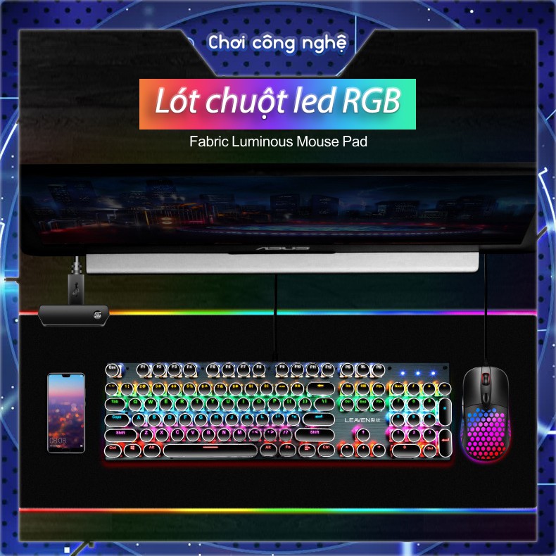 [MẪU MỚI 2021 - TO HƠN] Lót chuột LED RGB 16 triêu màu cực đẹp - cỡ lớn 90x40