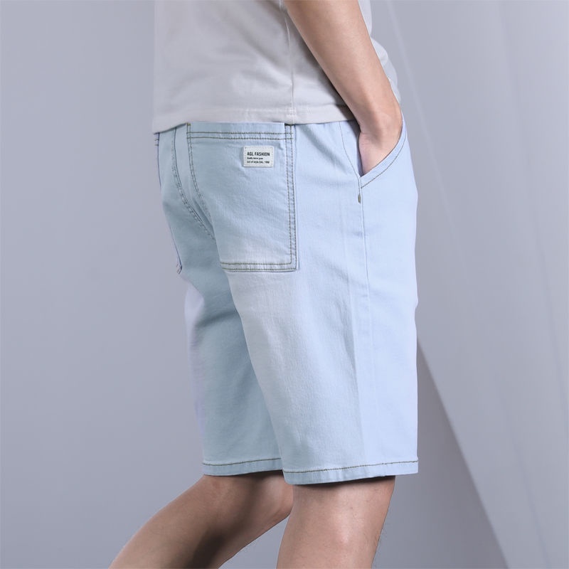 Quần short denim lưng thun ống rộng phong cách Hàn Quốc dành cho nam