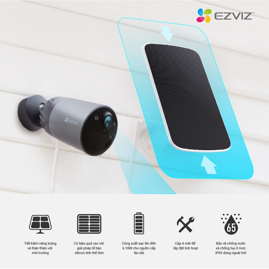 [MUA 2 TẶNG 1 QUÀ EZVIZ] Camera EZVIZ BC1C kèm pin năng lượng mặt trời, không dây trong nhà &amp; ngoài trời