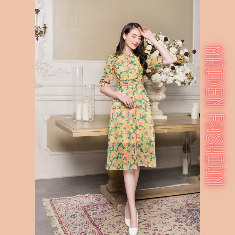 Đàm Xòe Nơ Cổ Voan Phối Hoa - MAIDEN