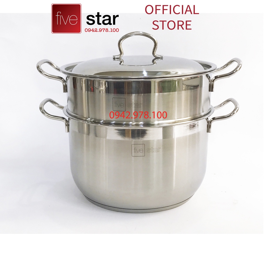 Bộ nồi xửng hấp inox 430 cao cấp Fivestar Standard  3 đáy bếp từ ( 24cm / 26cm / 28cm / 30cm ), tặng 1 vá canh