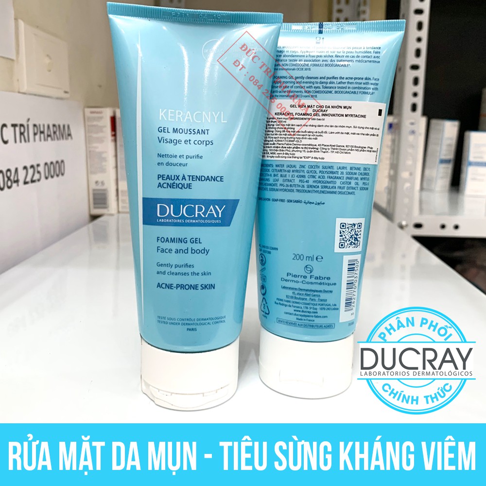 Gel Rửa Mặt cho Da Nhờn Mụn (200ml) - Ducray Keracnyl Gel Moussant