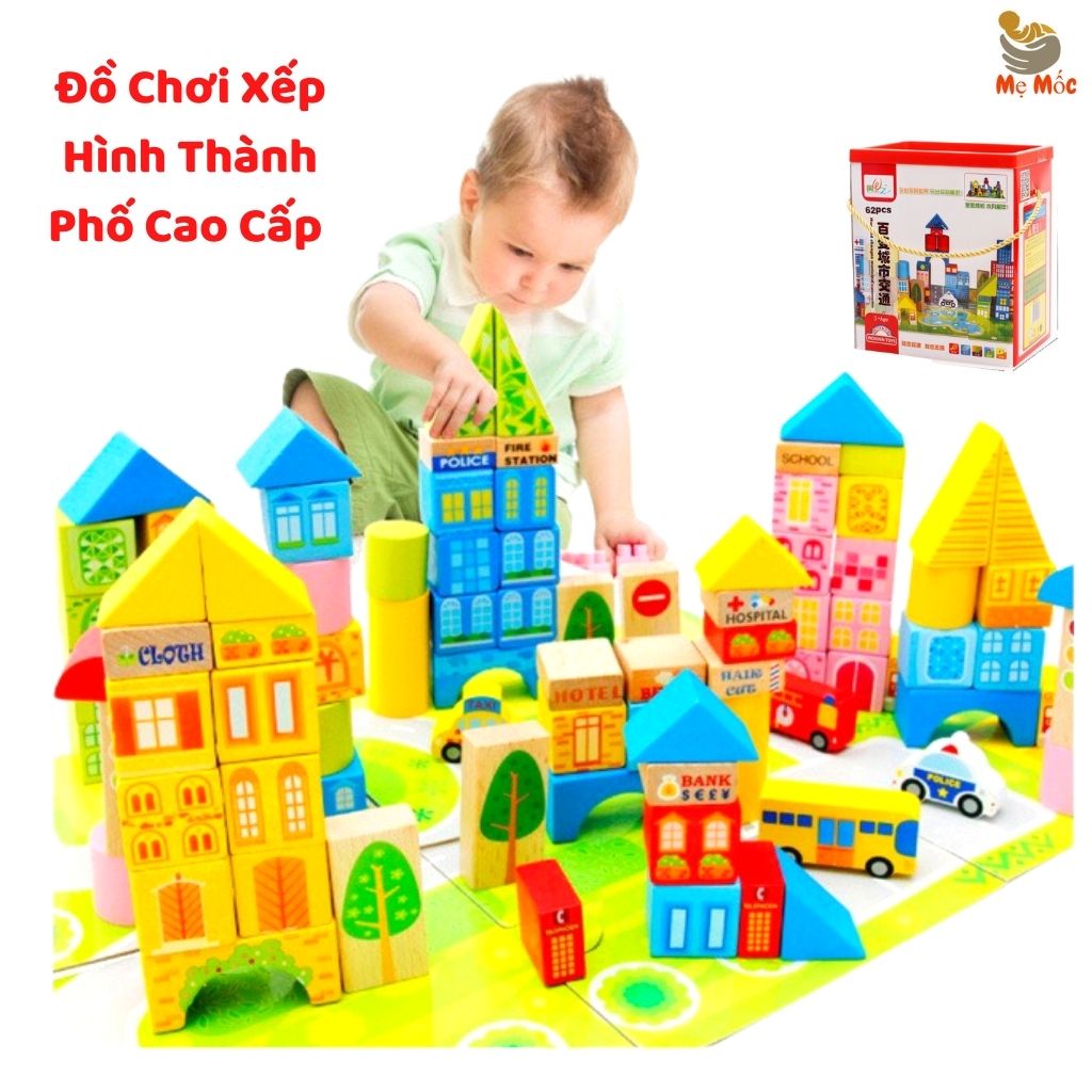 Đồ Chơi Xếp Hình Thành Phố, Lắp Ghép Mô Hình Bằng Gỗ Cho Bé Thảo Sức Sáng Tạo, Shop Bố Mốc