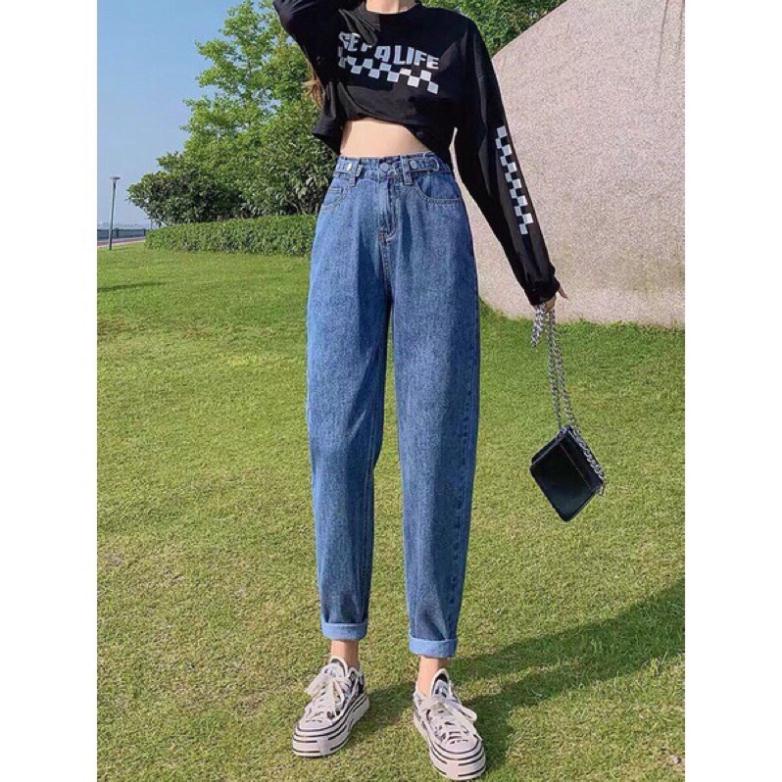 Quần jean bò baggy nữ cạp cao hàng Quảng Châu phong cách Hàn Quốc sành điệu style năm 2021