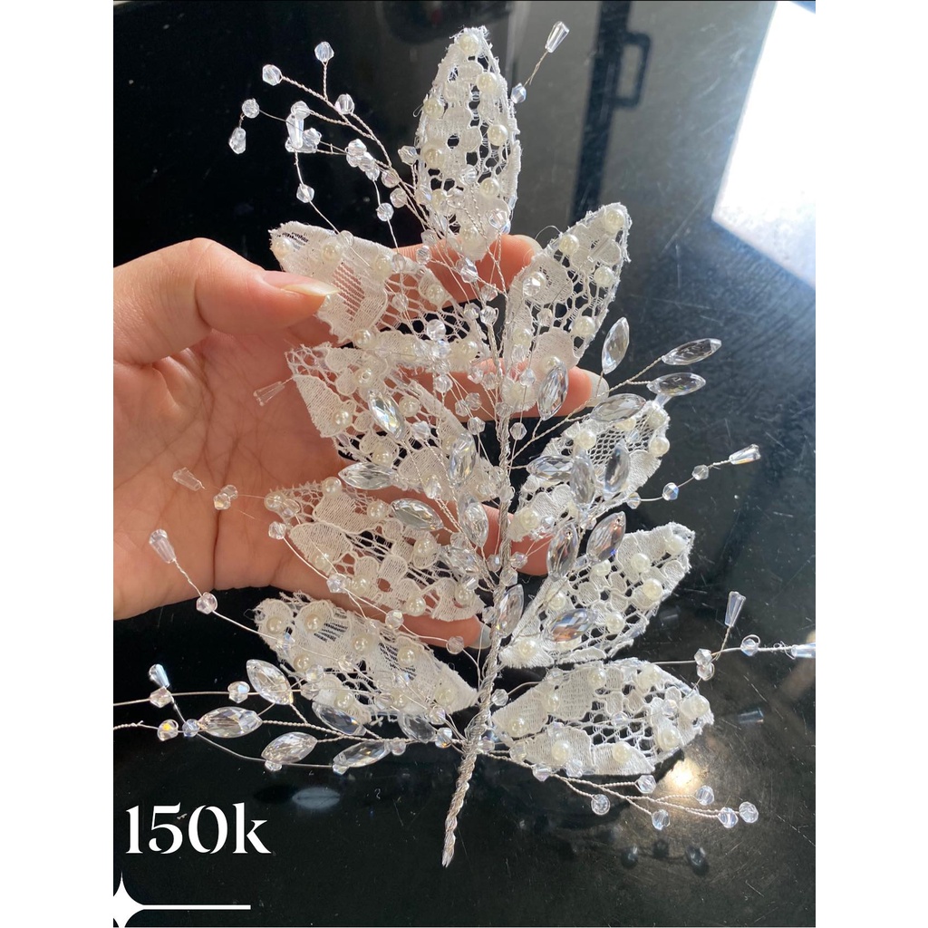 Bộ 2 cài tóc cô dâu hoa lá ren phale siêu xinh giá chỉ 150k