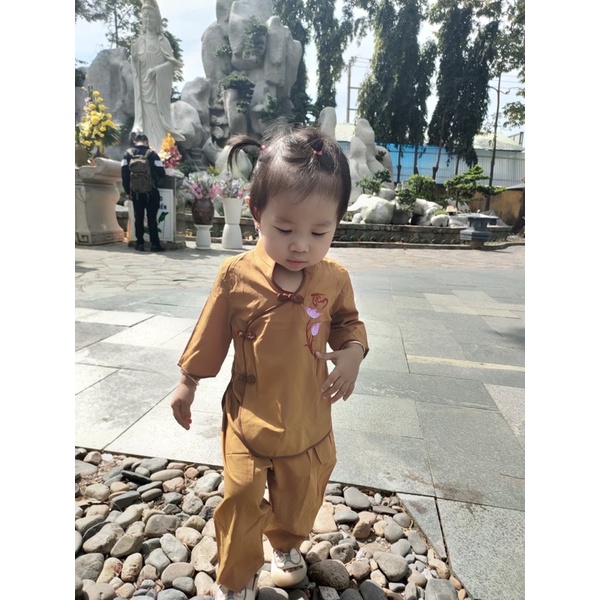 thời trang bé gái , đồ bộ trẻ em nữ , áo lam đi chùa