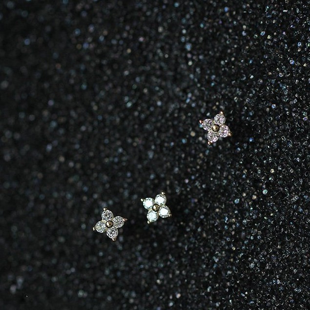 Bông Tai Mạ Bạc 925 Hình Hoa Đính Đá zircon Xinh Xắn Cho Nữ