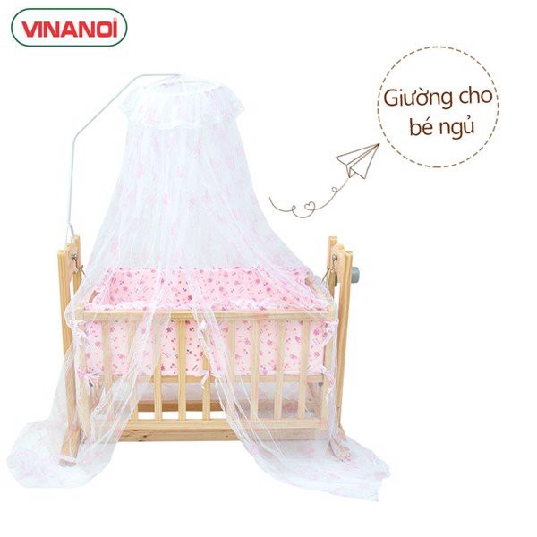 Nôi Gỗ Thông Tự Động Màu Tự Nhiên 3Trong 1 Cho Bé VINANOI-VNN201TN-Vừa Làm Nôi Tự Động Vừa Làm GIường Vừa Làm Cũi Cho Bé