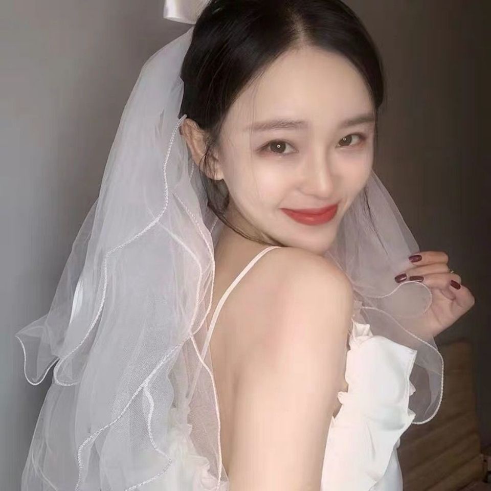 [Aishang Phụ Kiện Đẹp] Khăn Trùm Đầu Đạo Cụ Chụp Ảnh Cô Dâu Màu Trắng Phong Cách Mori Cổ Điển Đơn Giản Cho Nữ