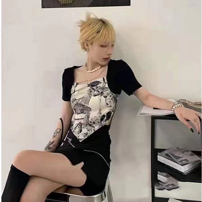 Áo thun SUXI tay ngắn dáng ôm in họa tiết kiểu đường phố thời trang mùa hè mới cho nữ