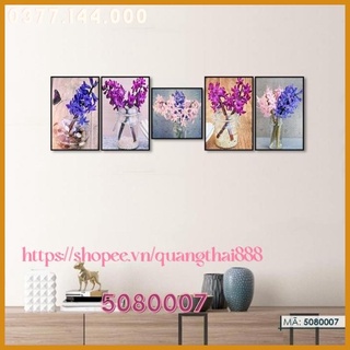 Bộ 5 Tấm Tranh treo tường Bình Hoa Mộc Lan Vàng trang trí phòng khách làm việc, phòng ngủ đẹp nhà cửa hiện đại 5080007