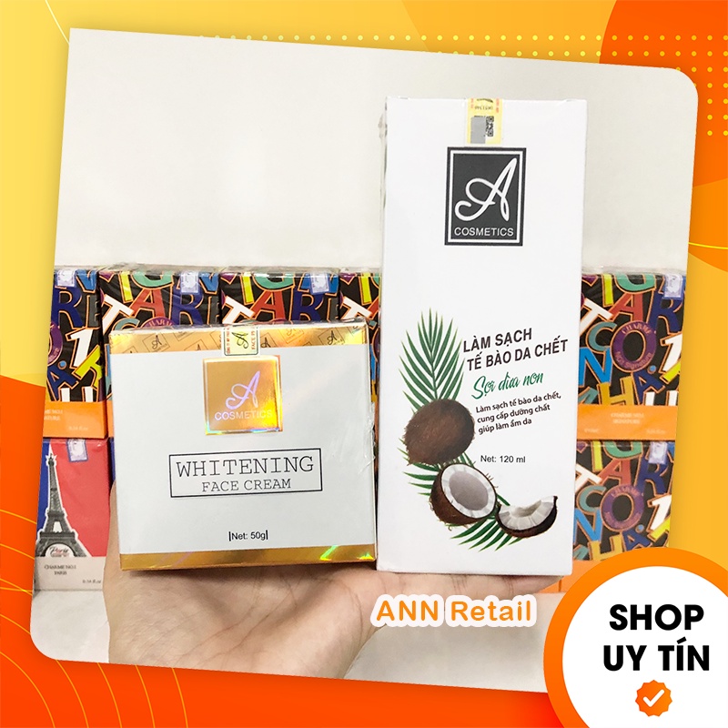 [Chính hãng] Combo Tẩy tế bào sợi dừa non A Cosmetics + Kem Face Pháp A Mỹ phẩm Phương Anh