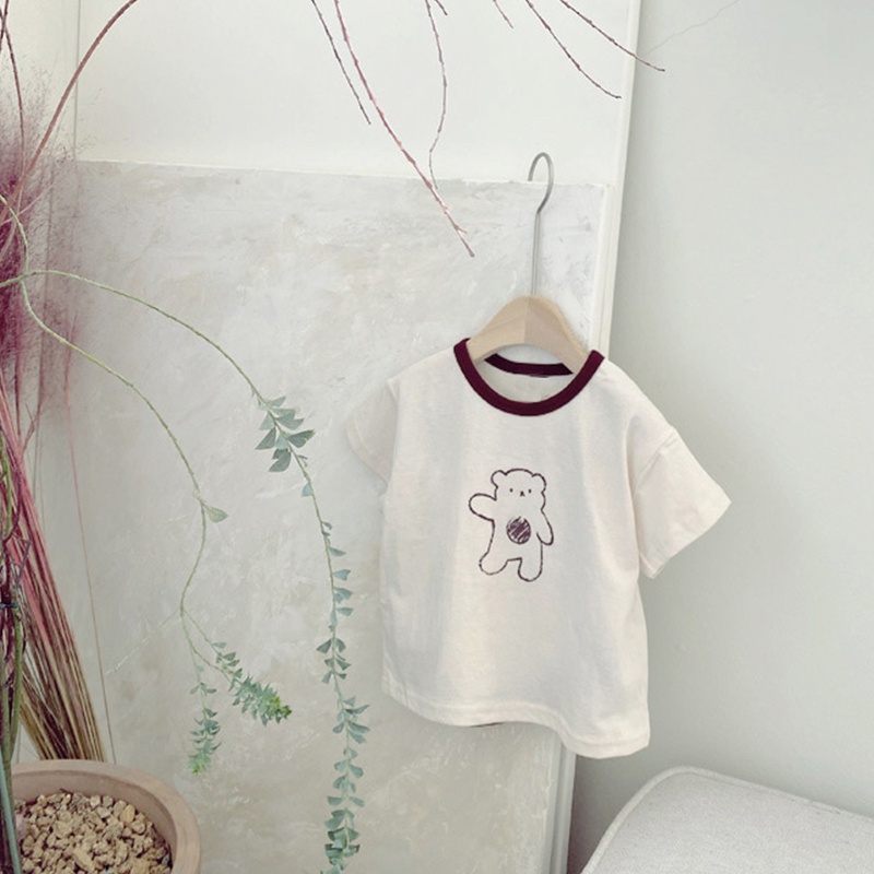 Bộ Áo Sơ Mi Cotton Tay Ngắn + Quần Short In Hình Gấu Hoạt Hình Dễ Thương Cho Bé Sơ Sinh