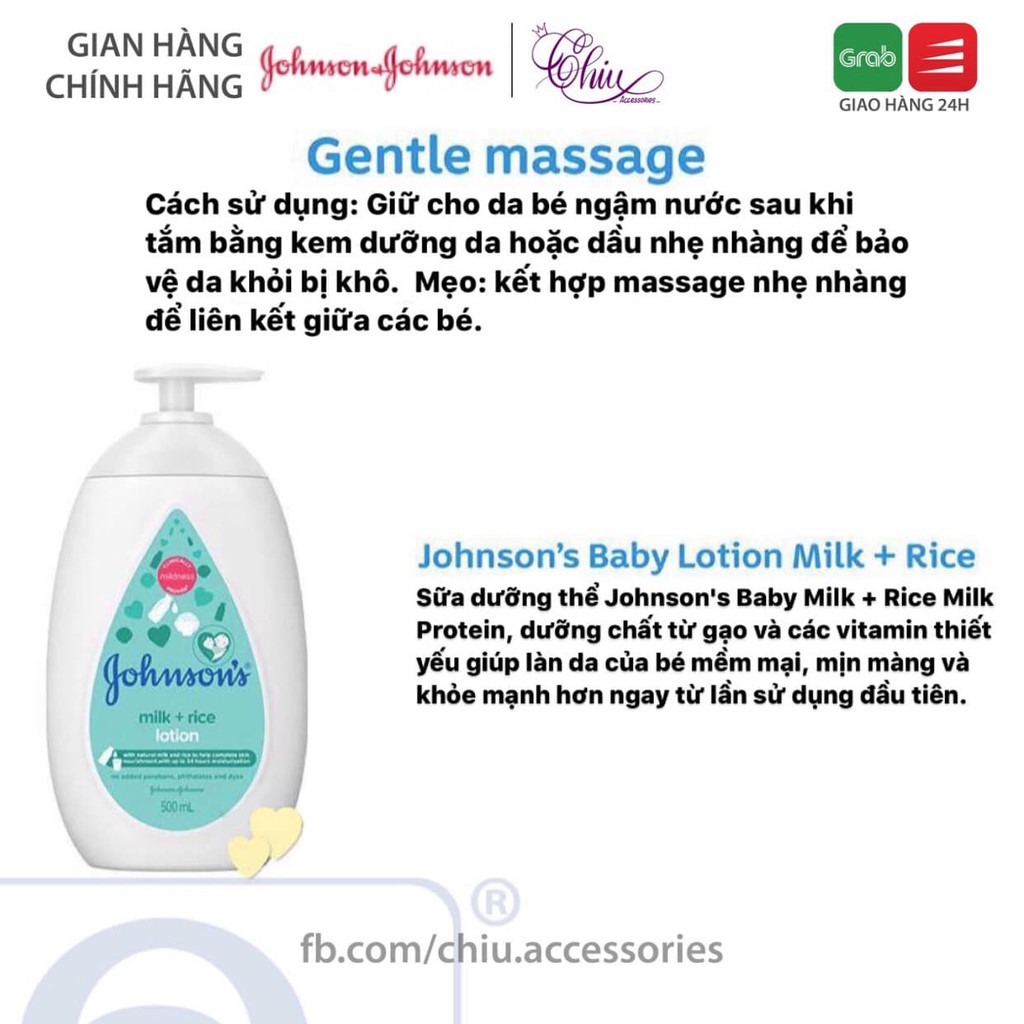 SỮA DƯỠNG ẨM DA Johnson & Johnson CHO BÉ 500ml (Pink lotion/ Milk rice lotion)