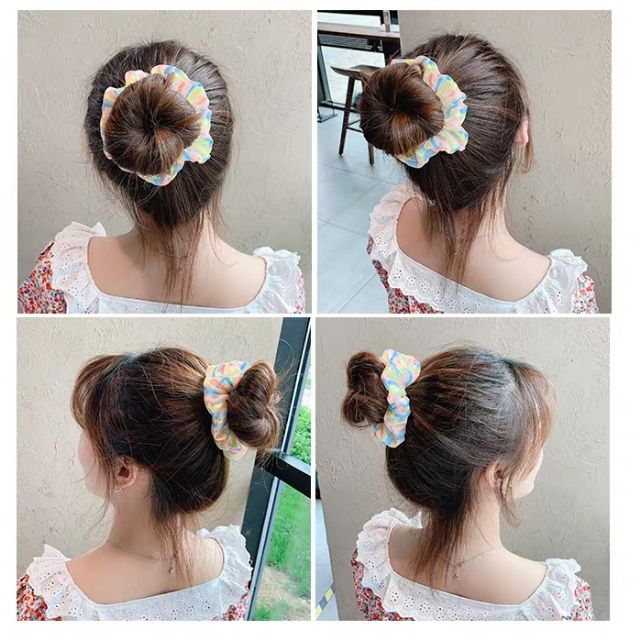 P53 Dây buộc tóc - cột tóc vải scunchies voan tơ Phối Lưới Xinh Xắn