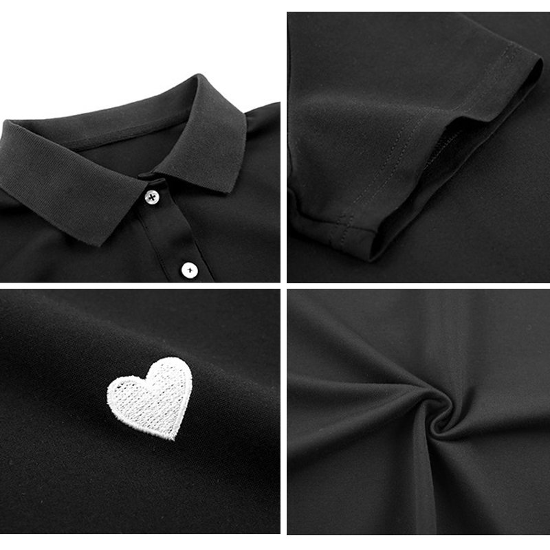 Summer Shirt Dresses Fashion Trend Short-Sleeved Women Dress Polo Collar Heart Embroidered Dress Casual Straight Female Dress