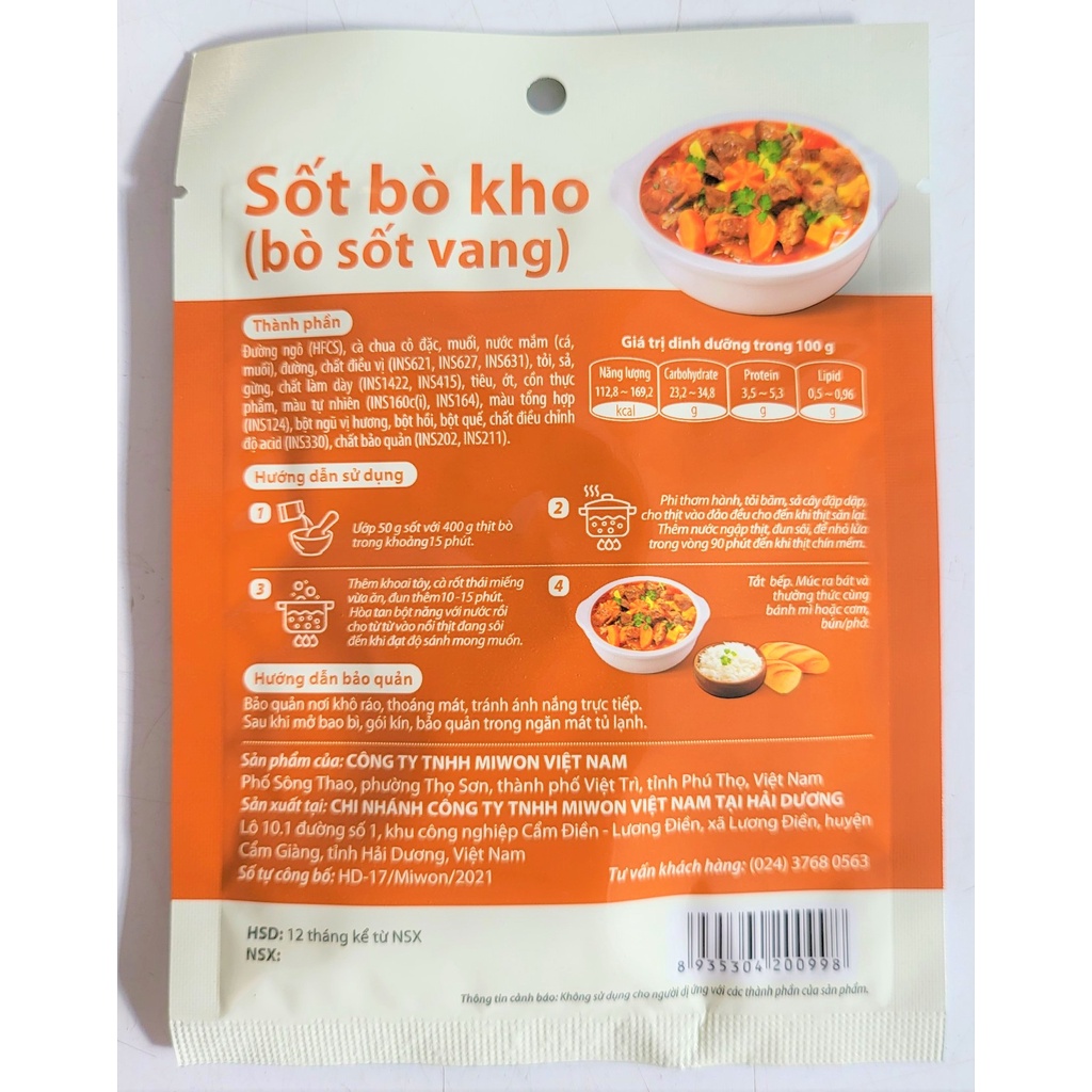 [Gói 50g] XỐT BÒ KHO (Bò xốt vang) O'food [VN] MIWON