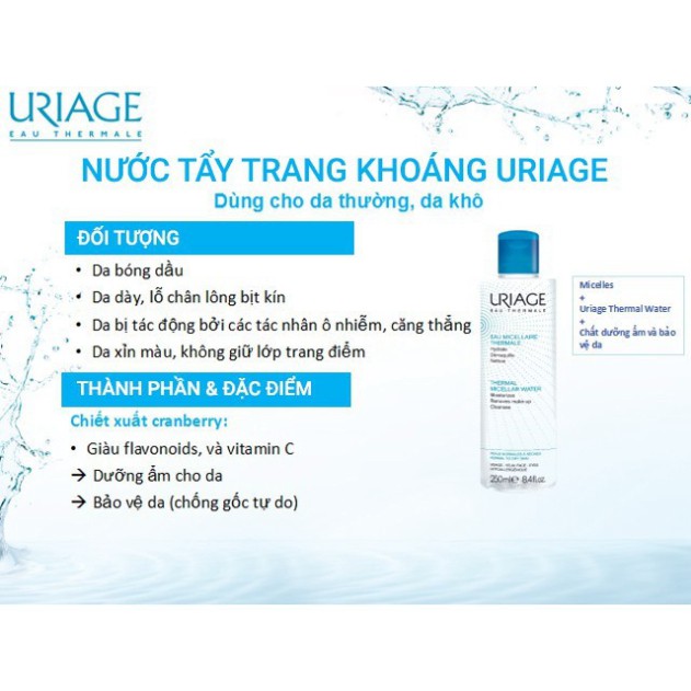 [CHÍNH HÃNG] Uriage Nước Tẩy Trang Dành Cho Da Thường Và Da Khô Thermal Micellar Water 250ML