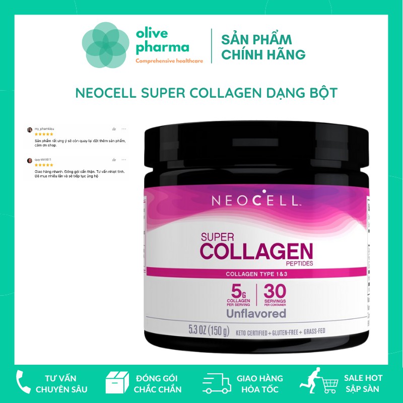 [Mã 77FMCGSALE giảm 8% đơn 500K] NEOCELL SUPER COLLAGEN dạng bột Type 1 & 3 Mẫu Mới Mỹ chuẩn USA - Đẹp Da Căng Bóng Mịn