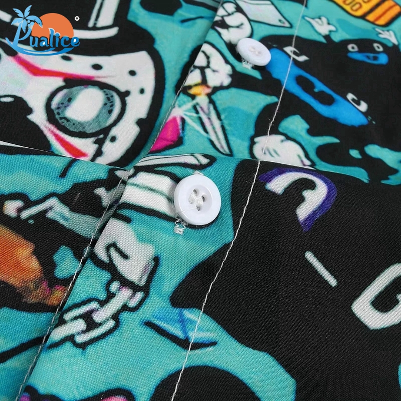 Áo sơ mi tay ngắn cổ bẻ thời trang nam chủ đề hoạt hình màu Graffiti | BigBuy360 - bigbuy360.vn