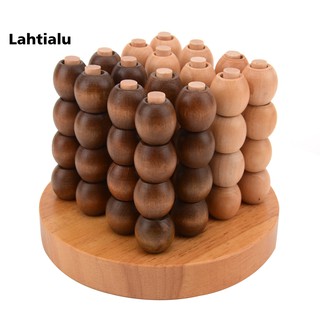 Lahtialu Adult Child Educational Game Wooden 3D Connect Four Chess Spatial Thinking Toy