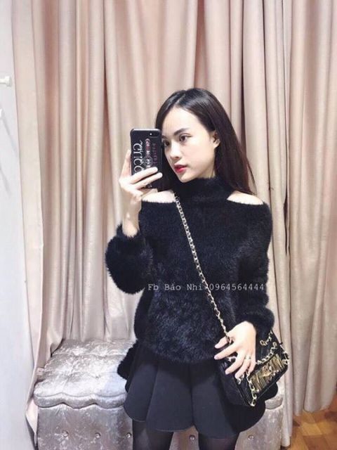 Áo len lông cổ cao trễ vai | BigBuy360 - bigbuy360.vn