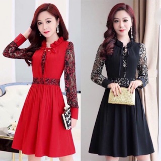 Đầm xoè phối ren m/l/xl/2xl _ kèm hình chụp thật phía sau